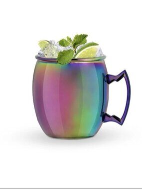 🌈🍹 NEW OGGI Rainbow Moscow Mule Mugs Set of 2 20oz Stainless Steel